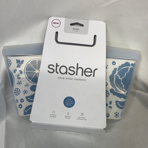 Stasher Reusable Silicone Bowl with Blue Floral Design 6cup bowl - Picture 1 of 11